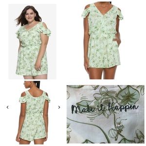 EUC Disney Tiana Green Challis Shorts Romper L